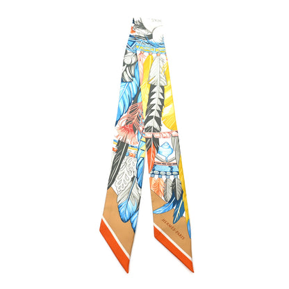 Hermes Silk La Danse Pacifique Twilly Jaune D'Or Kaki Orange 2 of 4