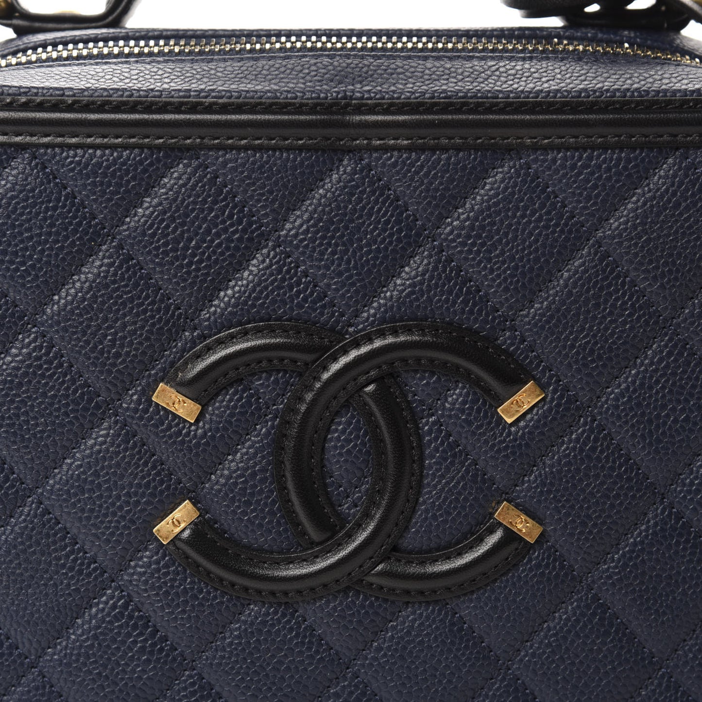 Caviar Quilted Medium CC Filigree Vanity Case Navy Black