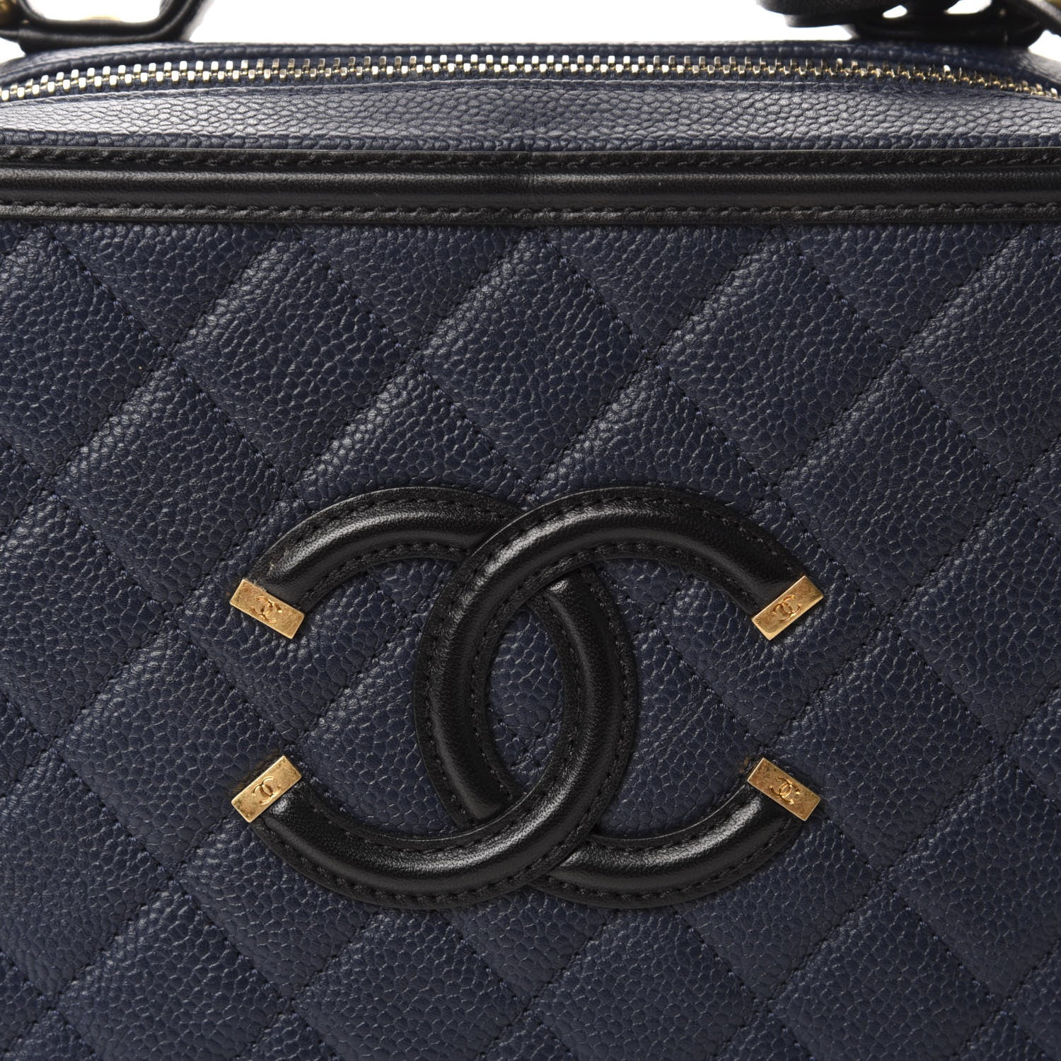 Chanel Caviar Quilted Medium CC Filigree Vanity Case Navy Black 10 of 11