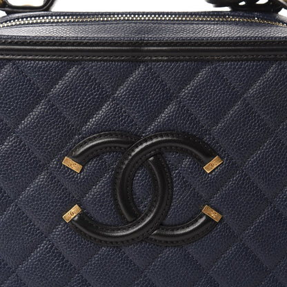 Chanel Caviar Quilted Medium CC Filigree Vanity Case Navy Black 10 of 11