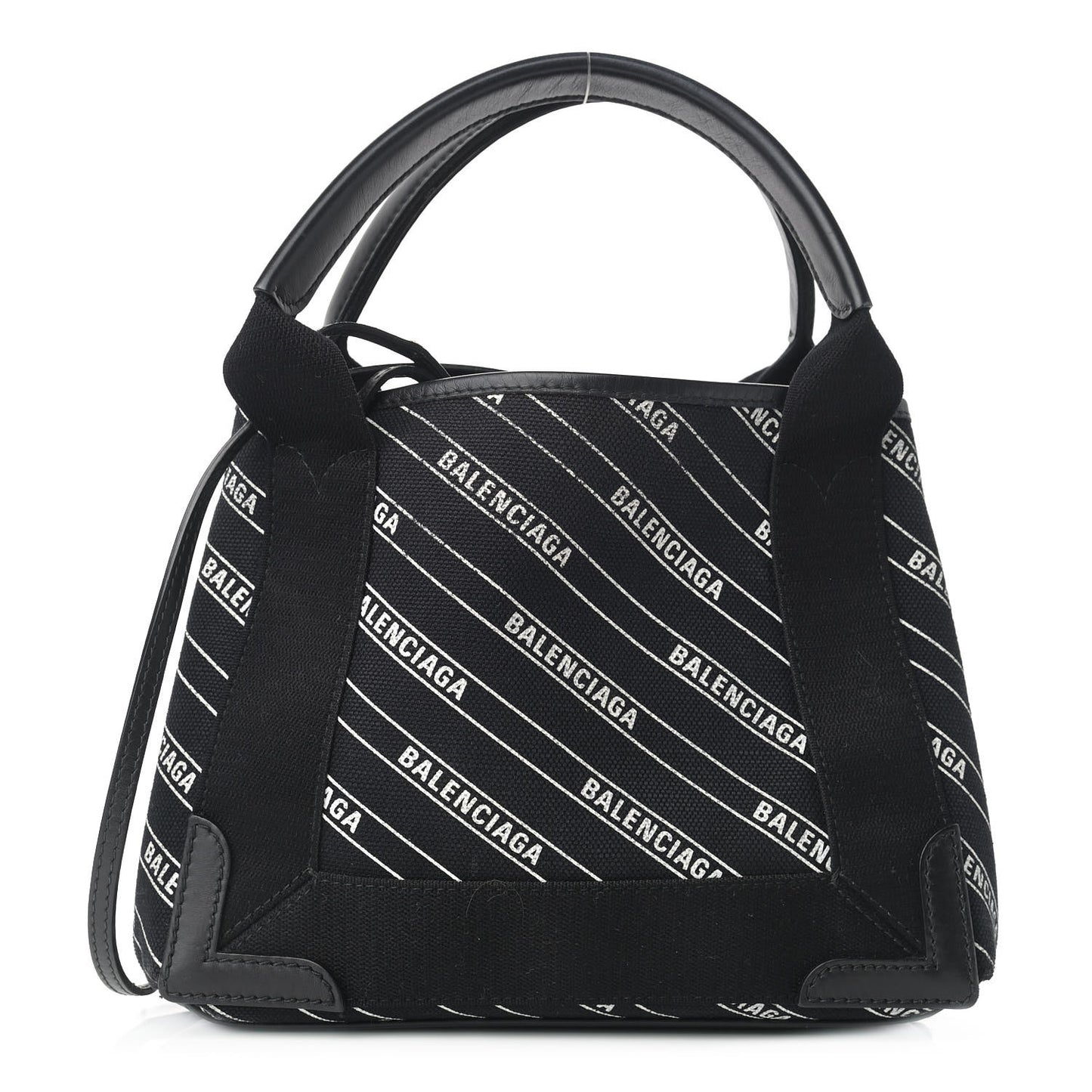 Cotton Canvas Calfskin Logo Print Navy Cabas XS Black White