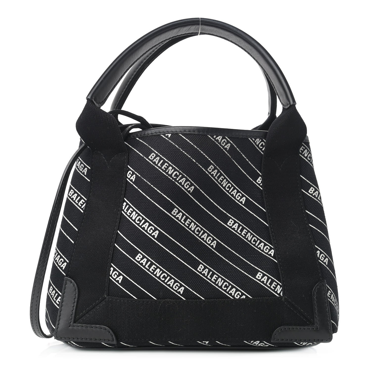 Balenciaga Cotton Canvas Calfskin Logo Print Navy Cabas XS Black White 3 of 10