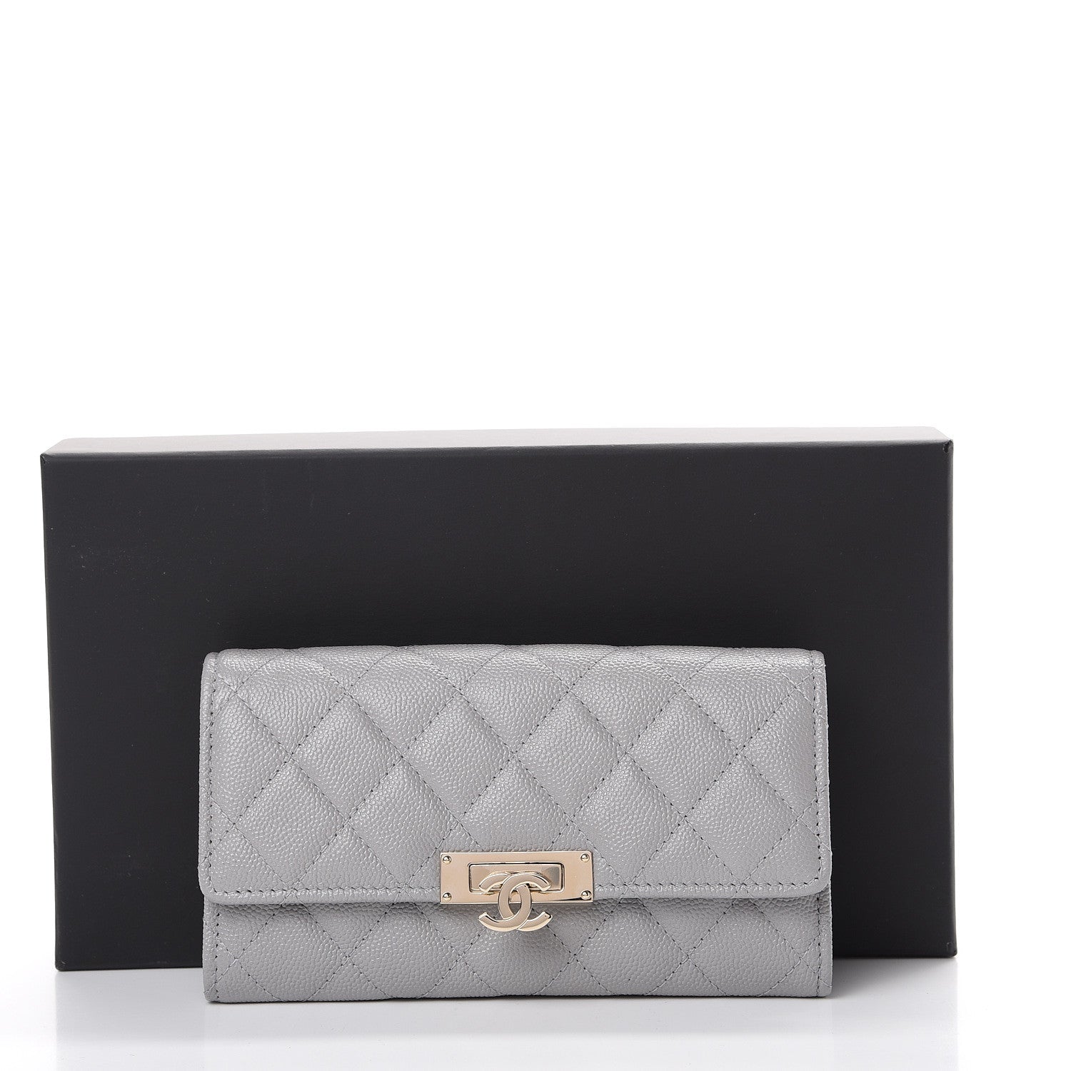 Chanel Caviar Quilted Large Golden Class Gusset Flap Wallet Grey 9 of 9