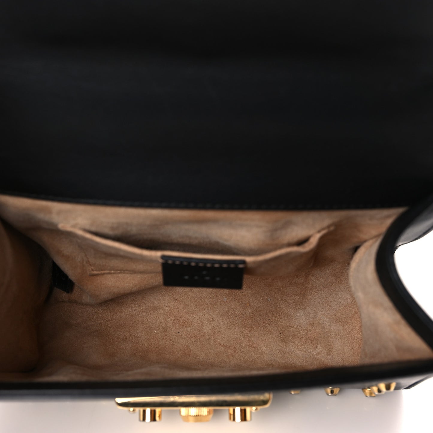 Calfskin Studded Small Padlock Shoulder Bag Black