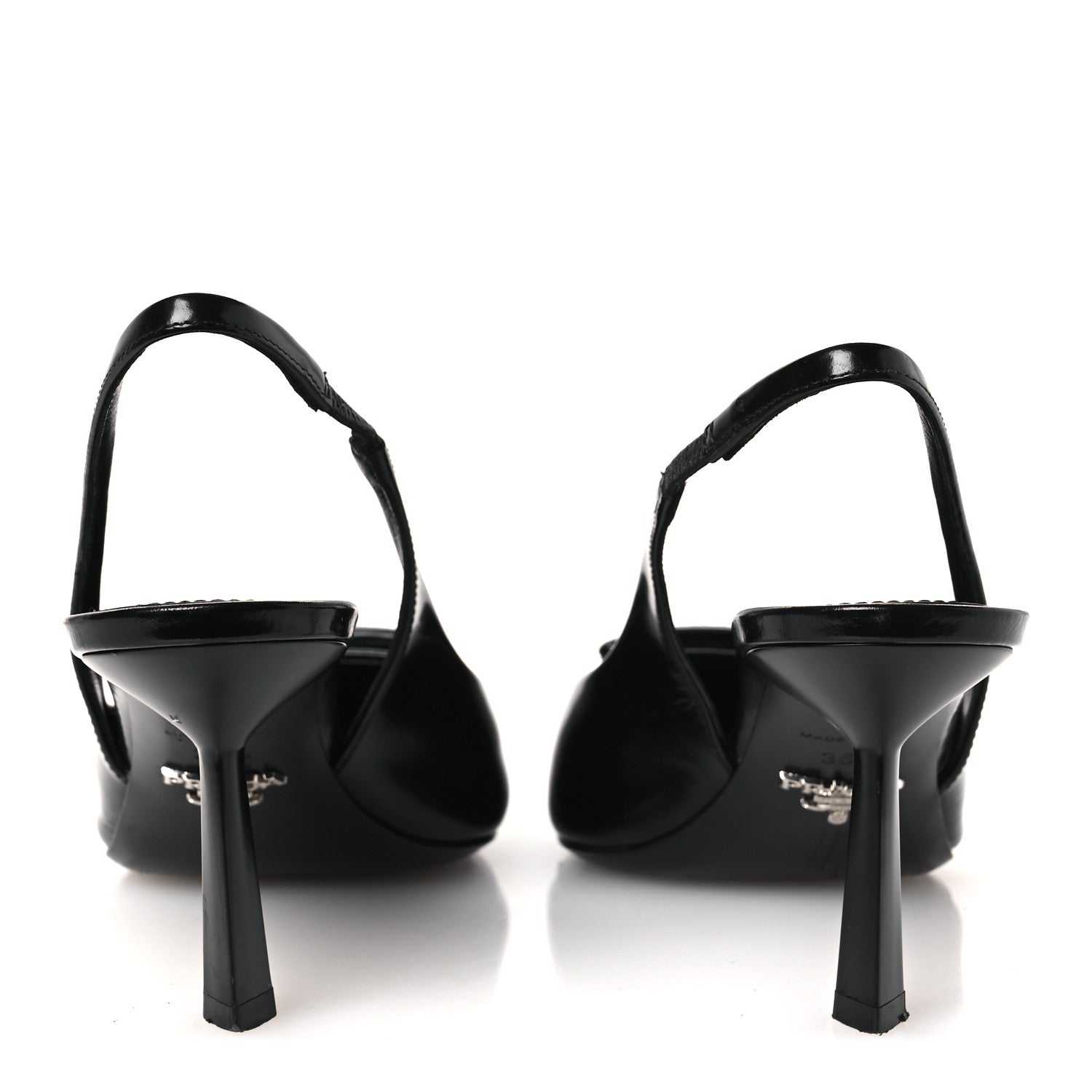 Prada Spazzolato Triangle Logo Pointed Toe 75mm Slingback Pumps 36.5 Black 6 of 10