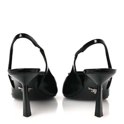 Prada Spazzolato Triangle Logo Pointed Toe 75mm Slingback Pumps 36.5 Black 6 of 10