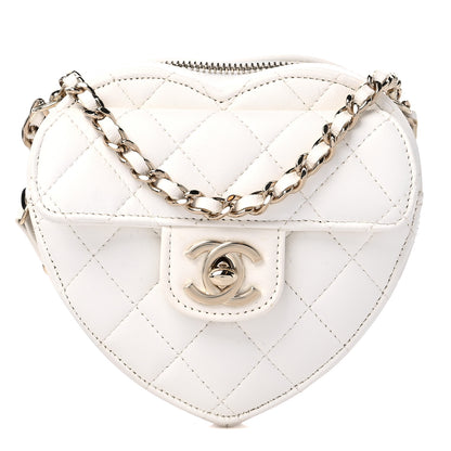 Chanel Lambskin Quilted CC In Love Heart Clutch With Chain White 1 of 9