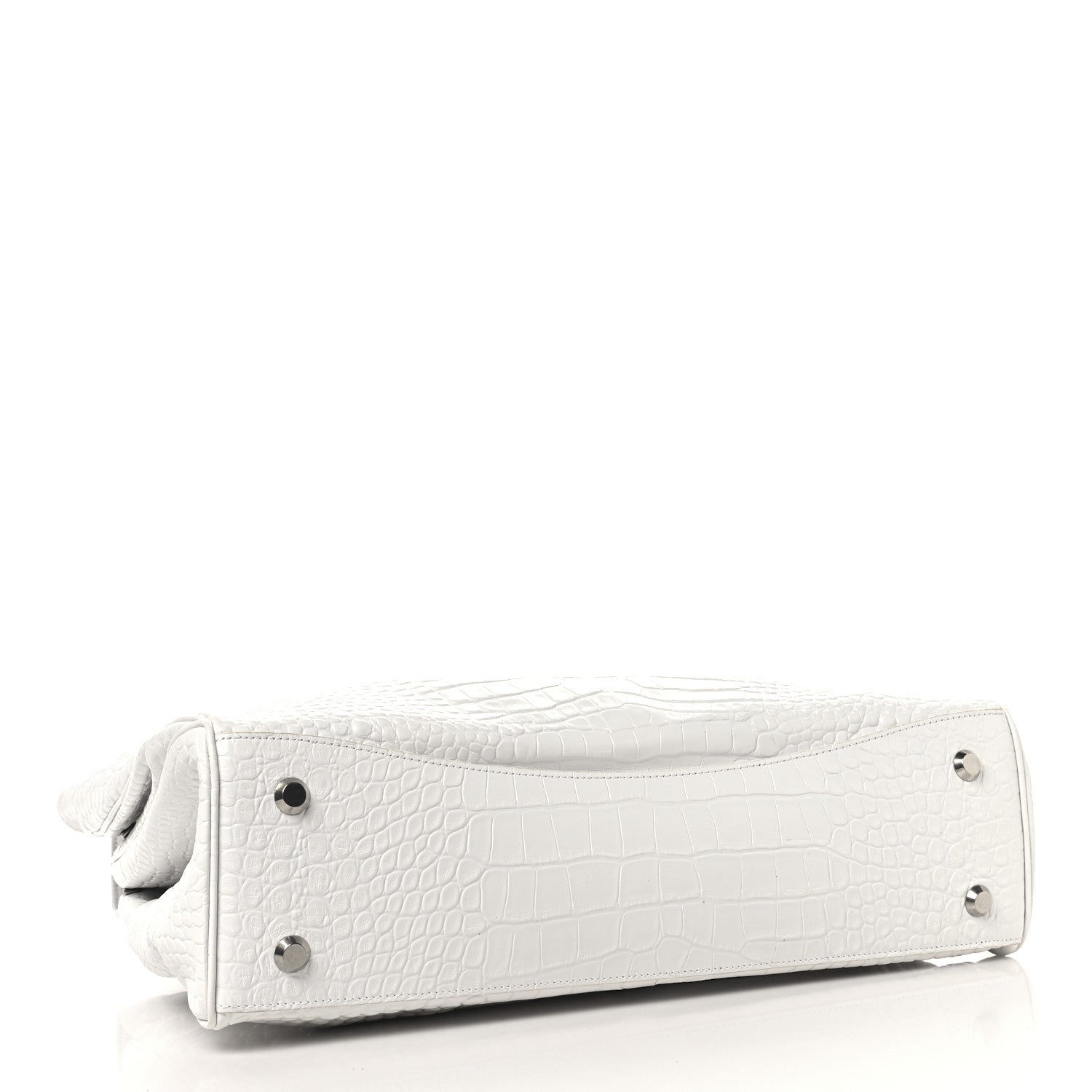 Balenciaga Shiny Calfskin Crocodile Embossed Large Rodeo Top Handle Handbag White 4 of 10