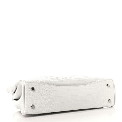 Balenciaga Shiny Calfskin Crocodile Embossed Large Rodeo Top Handle Handbag White 4 of 10
