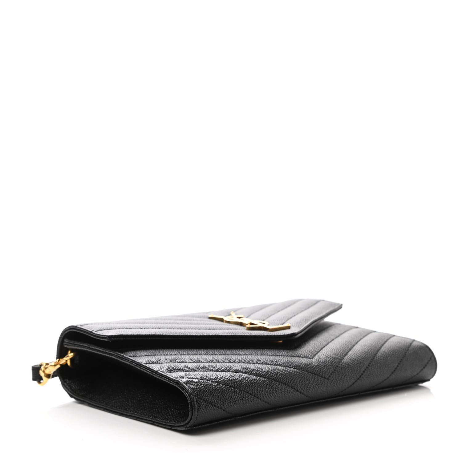 Saint Laurent Grain De Poudre Matelasse Chevron Monogram Envelope Clutch Black 4 of 8
