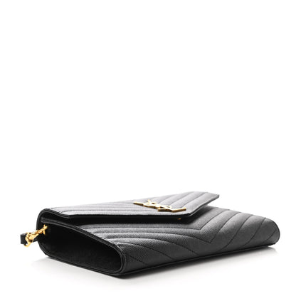 Saint Laurent Grain De Poudre Matelasse Chevron Monogram Envelope Clutch Black 4 of 8