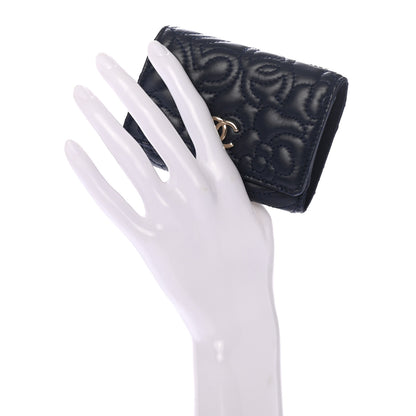 Chanel Lambskin Camellia Embossed 4 Key Holder Navy 2 of 8