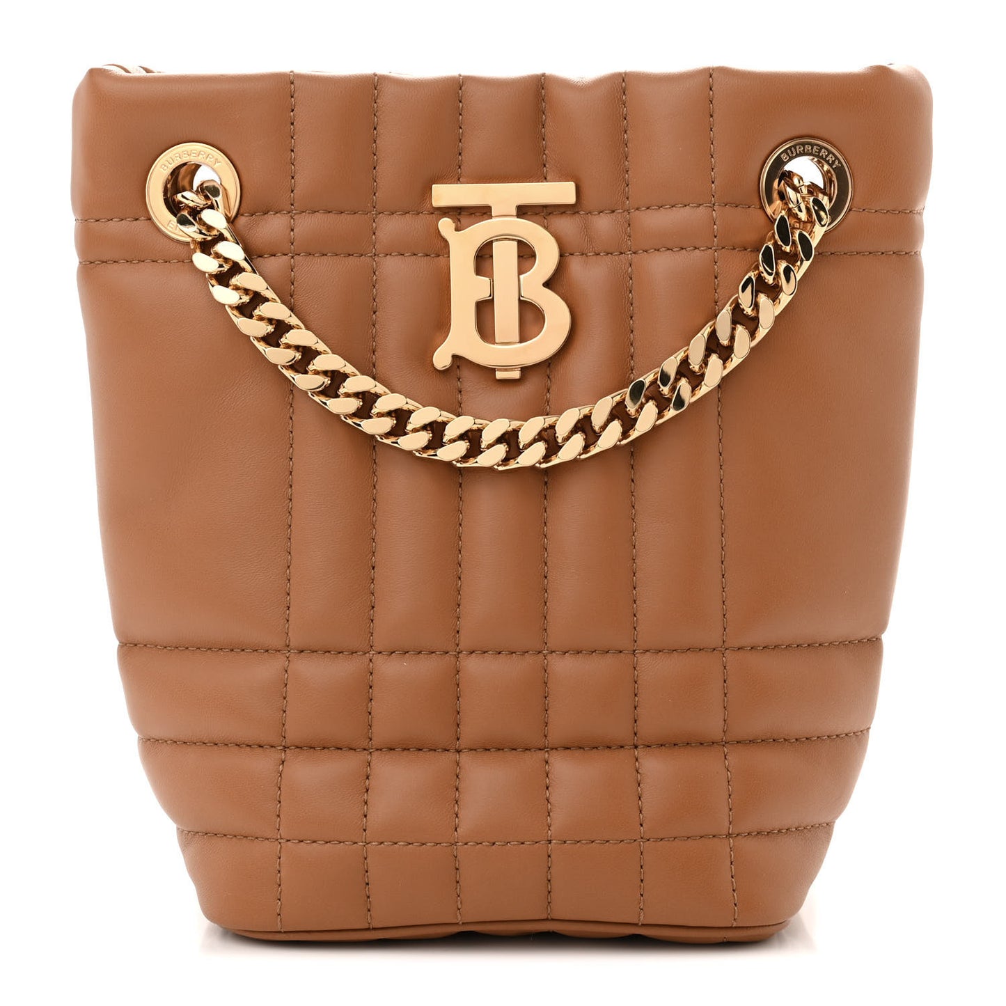 Lambskin Quilted Mini Lola Bucket Bag Maple Brown