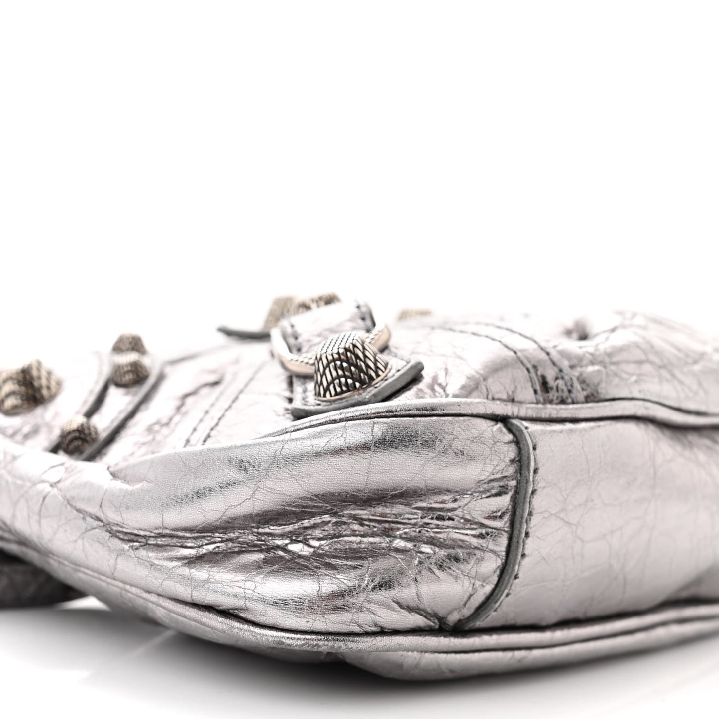 Metallic Agneau Arena Le Cagole Purse With Chain Mini Silver