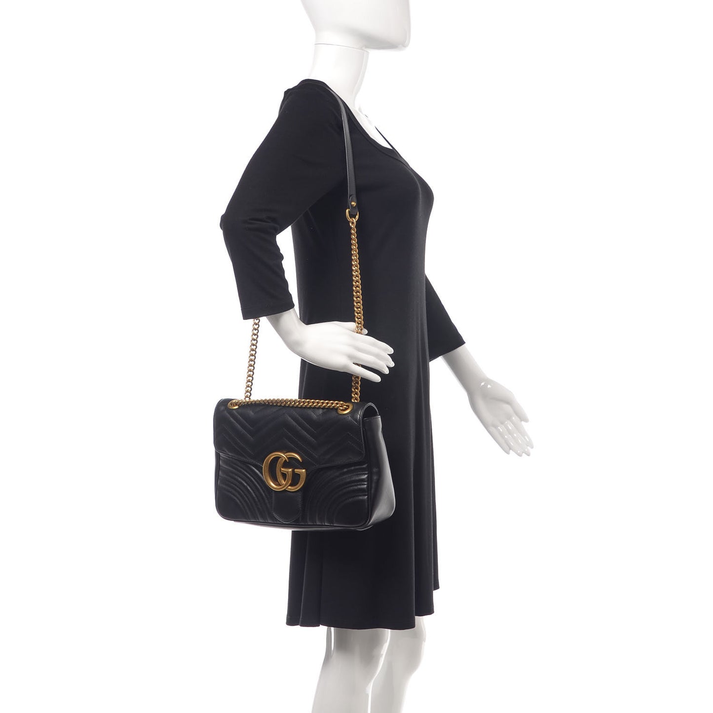 Calfskin Matelasse Medium GG Marmont Shoulder Bag Black