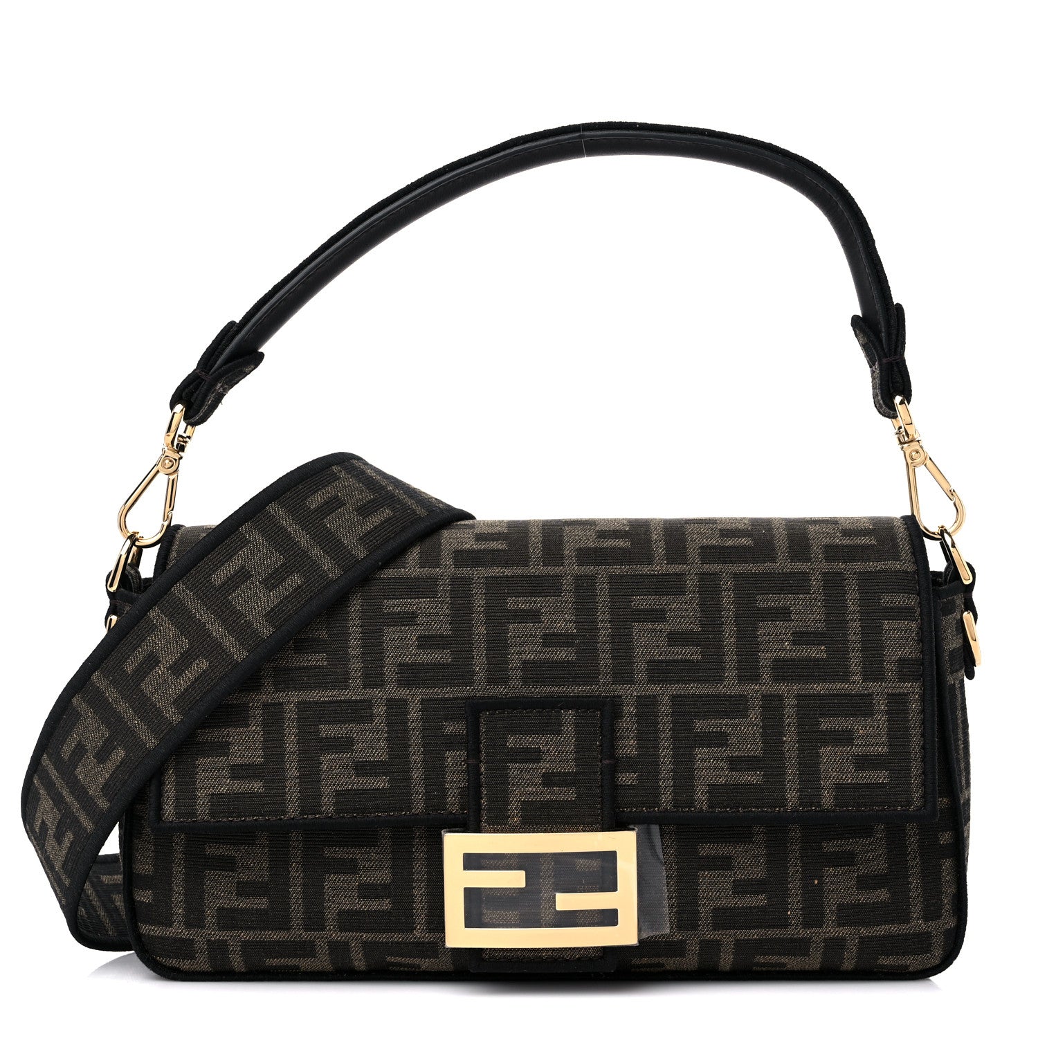 Fendi Fabric Jacquard FF 1974 Medium Baguette Tobacco Moro Black 1 of 9