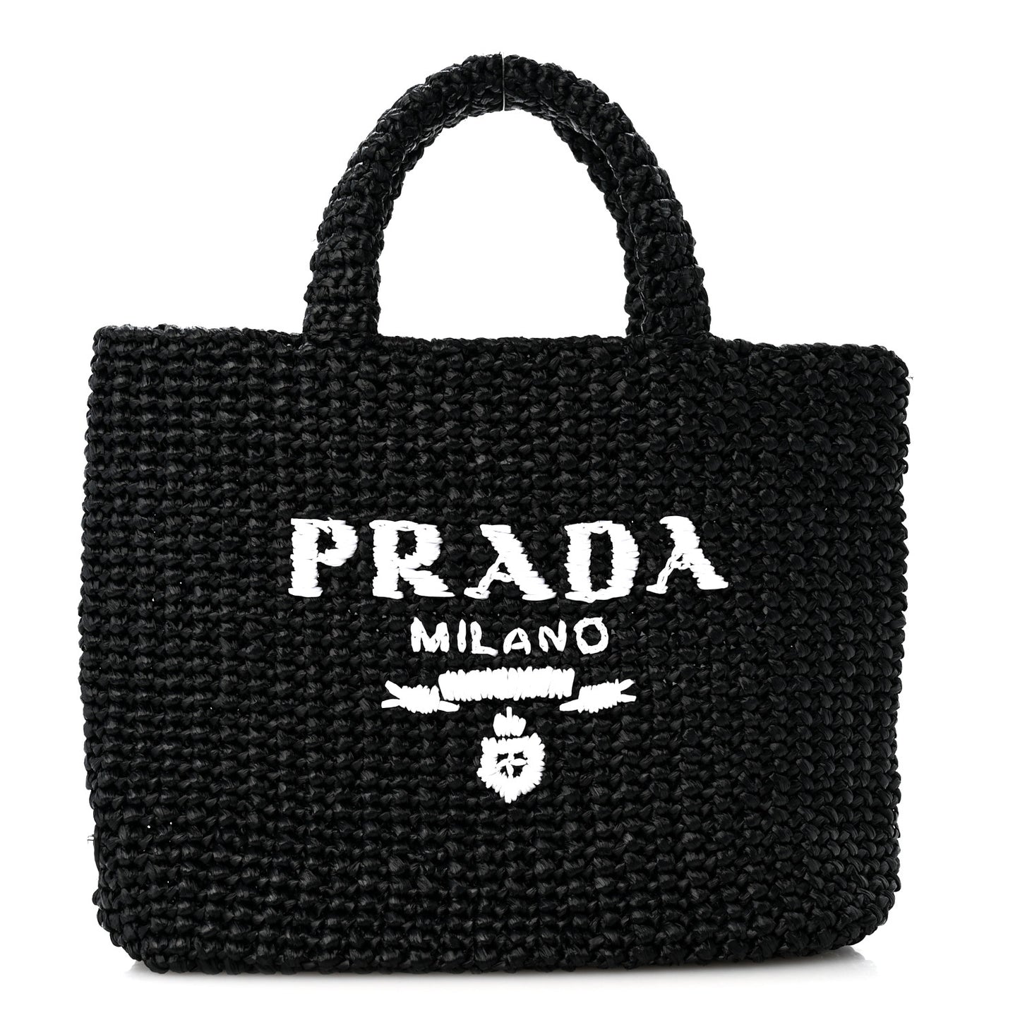 Yarn Raffia Effect Crochet Small Logo Tote Black