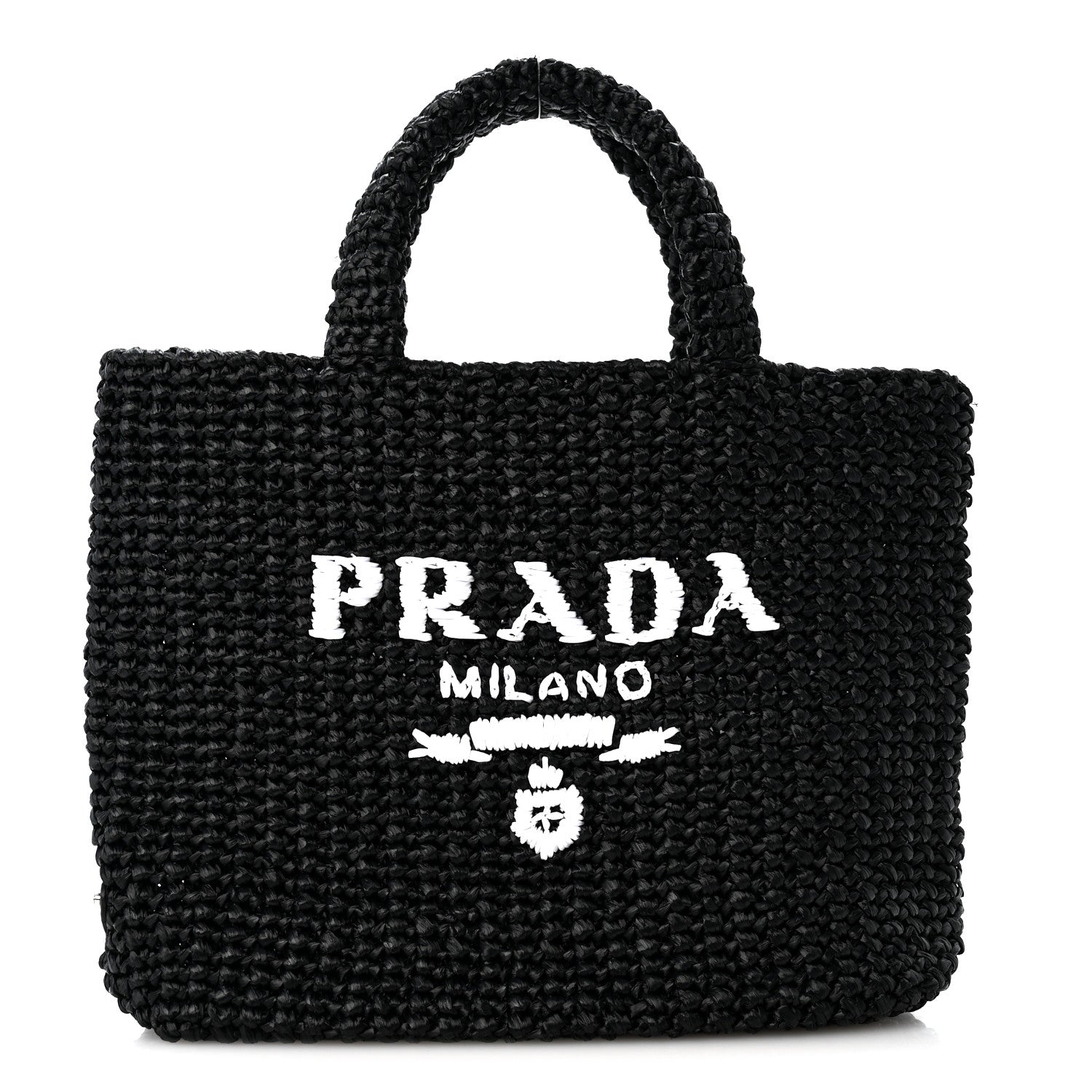 Prada Yarn Raffia Effect Crochet Small Logo Tote Black 1 of 9