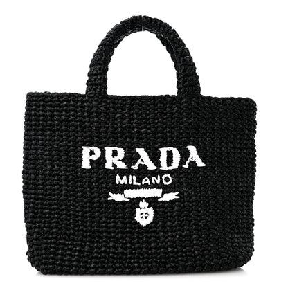 Prada Yarn Raffia Effect Crochet Small Logo Tote Black 1 of 9