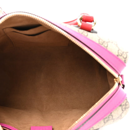 Gucci GG Supreme Monogram Moon Calfskin Small Boston Beige Ebony Hibiscus Red New Rosette 5 of 12