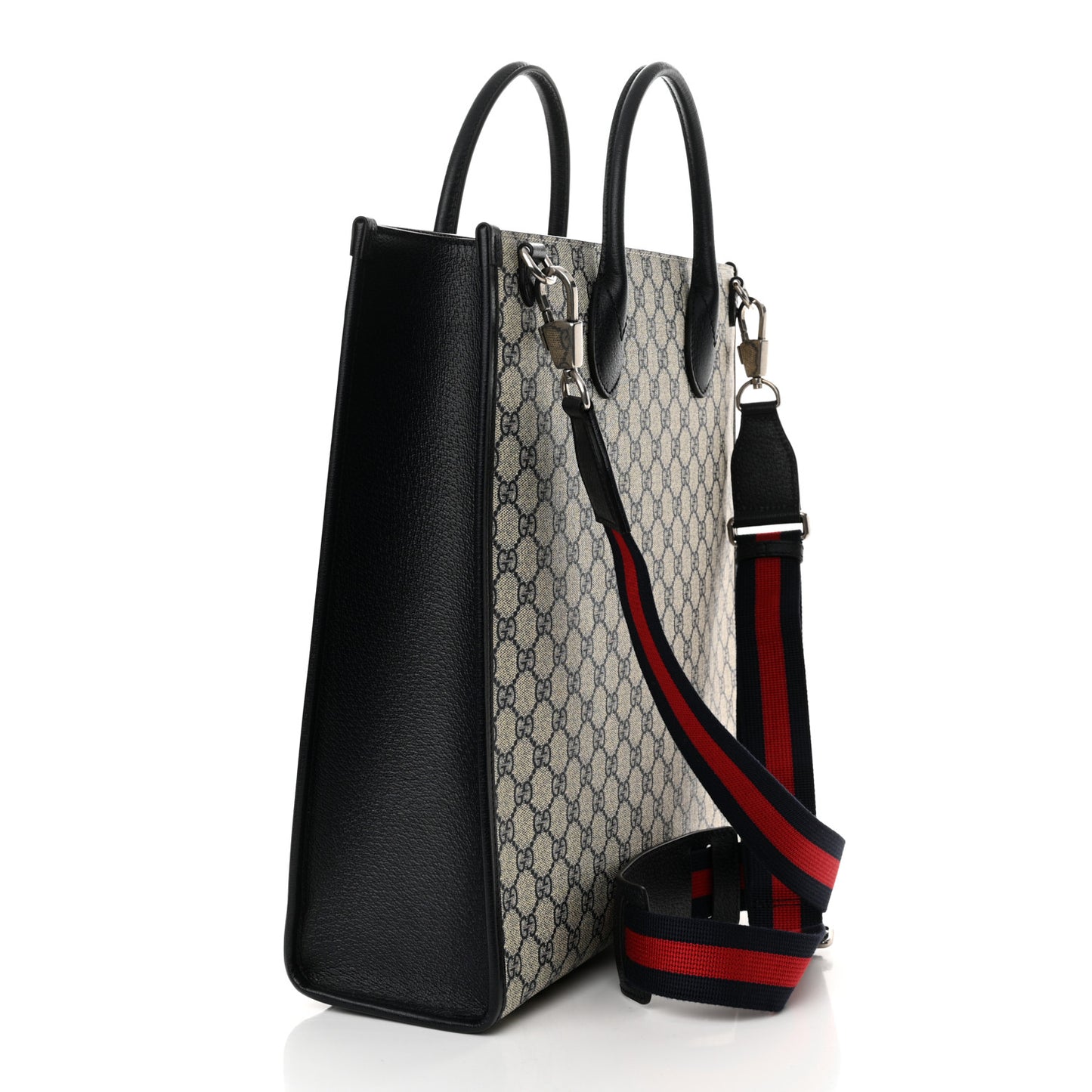 GG Supreme Monogram Textured Dollar Calfskin Web Medium Retro Interlocking G Vertical Tote Bag Beige Blue
