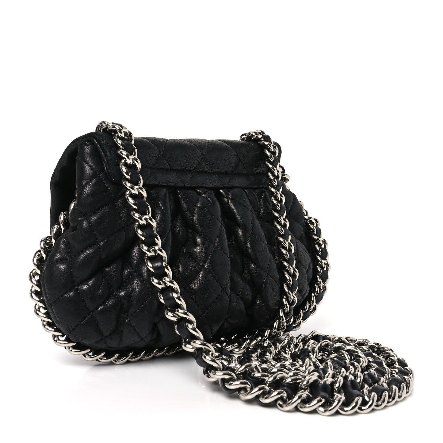Washed Lambskin Quilted Mini Chain Around Flap Black