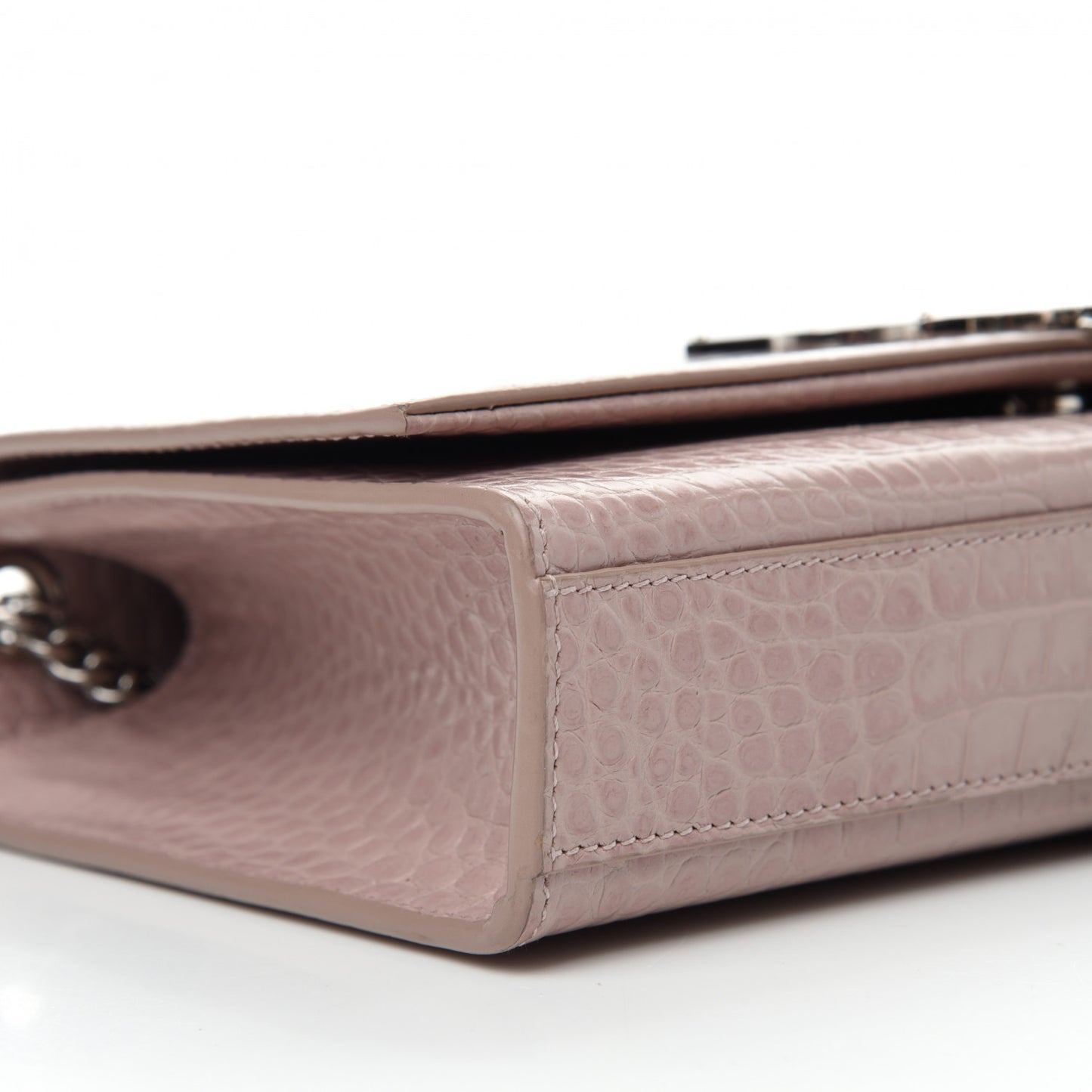 Calfskin Crocodile Embossed Medium Classic Monogram Kate Tassel Satchel Powder Pink