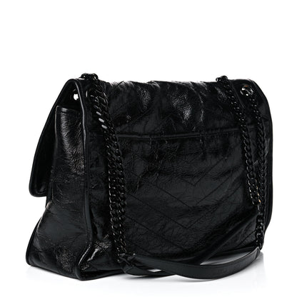 Saint Laurent Crinkled Calfskin Matelasse Monogram Medium Niki Chain Satchel Black 3 of 15