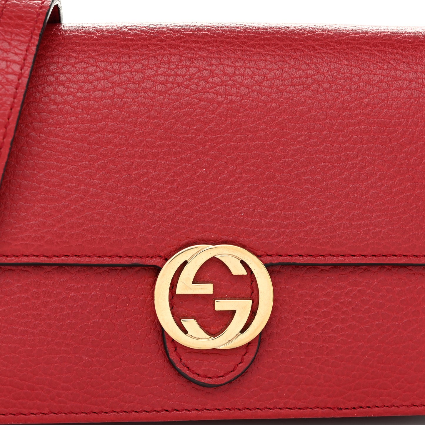 Dollar Calfskin Interlocking G Chain Wallet Red
