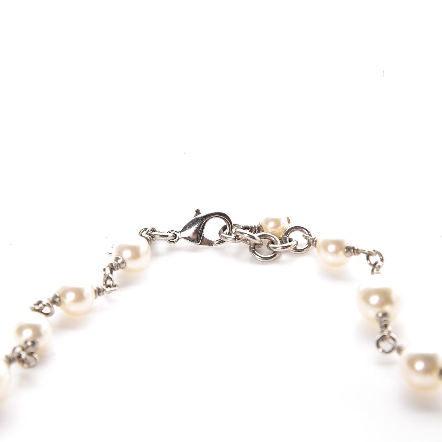 Crystal Pearl CC Long Necklace Silver