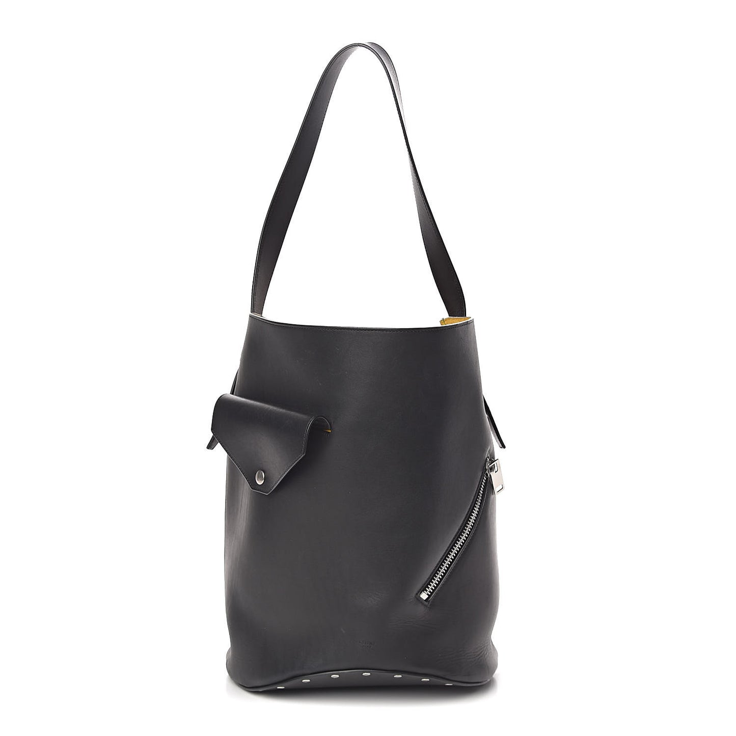 Natural Calfskin Biker Bucket Shoulder Bag Black Sunflower