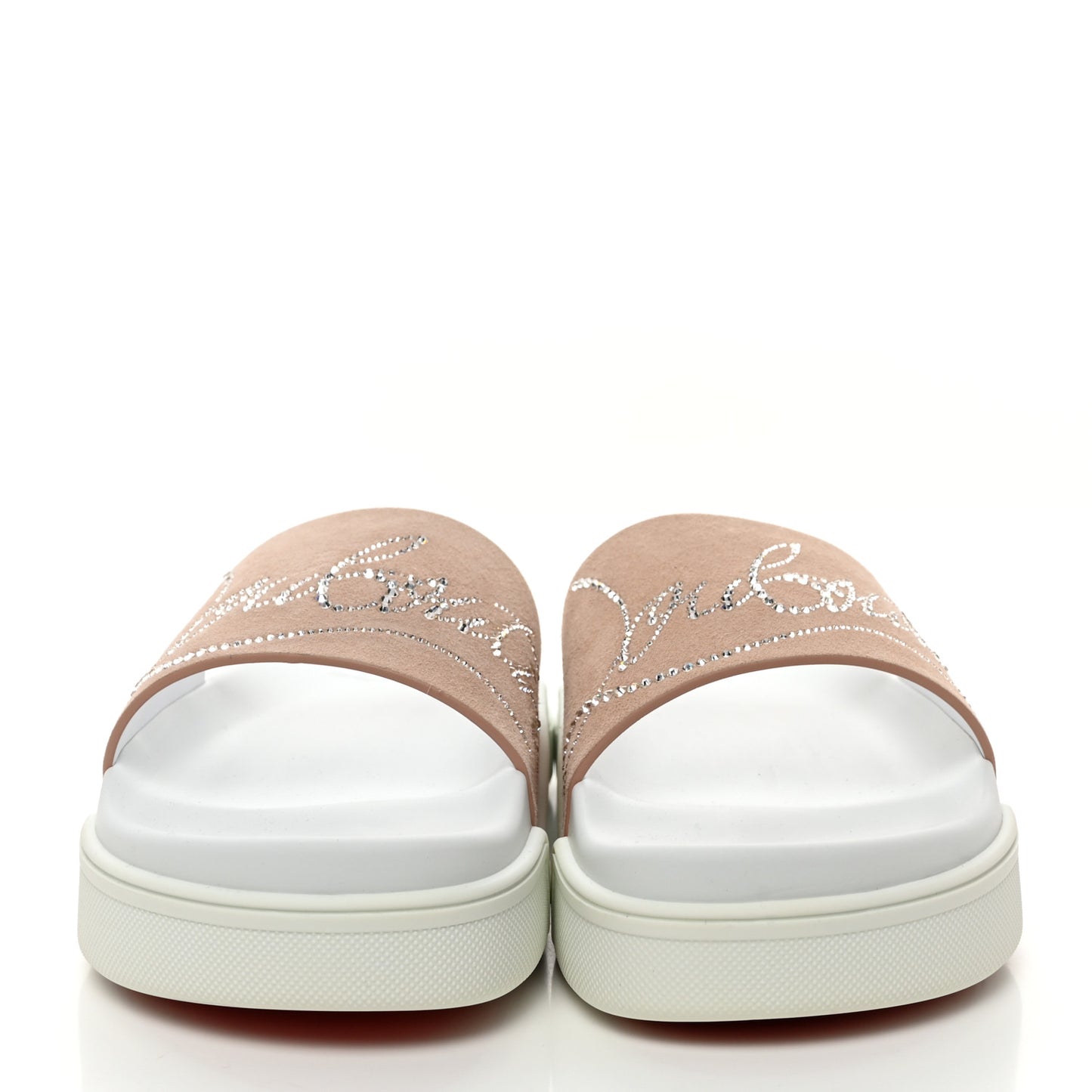 Veau Velours Strass Dear Pool Flat Platform Slide Sandal 38 Nude