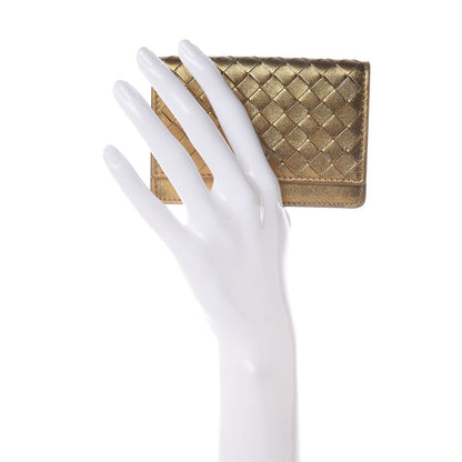 Bottega Veneta Metallic Intrecciato Grosgrain Card Case Dark Gold 2 of 11