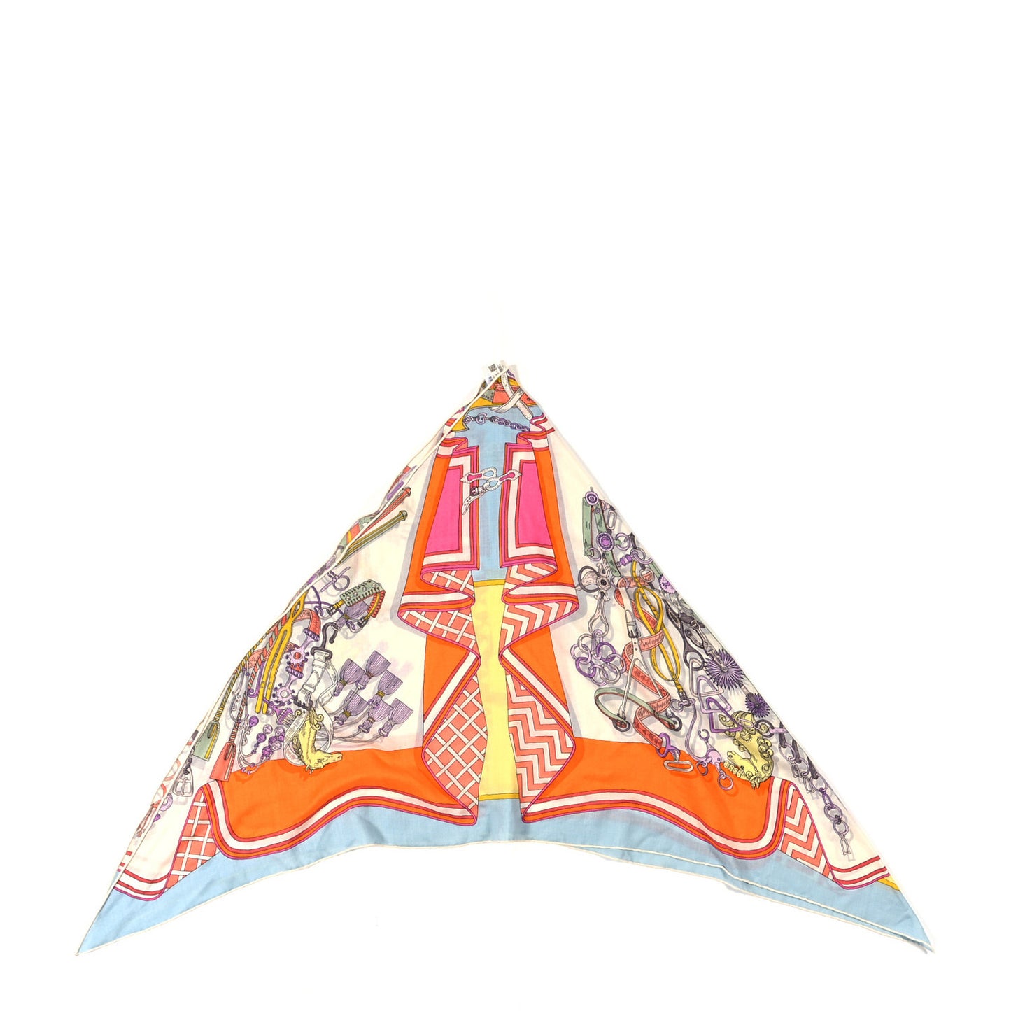 Cashmere Silk Bouquets Sellier Triangle Scarf White Orange