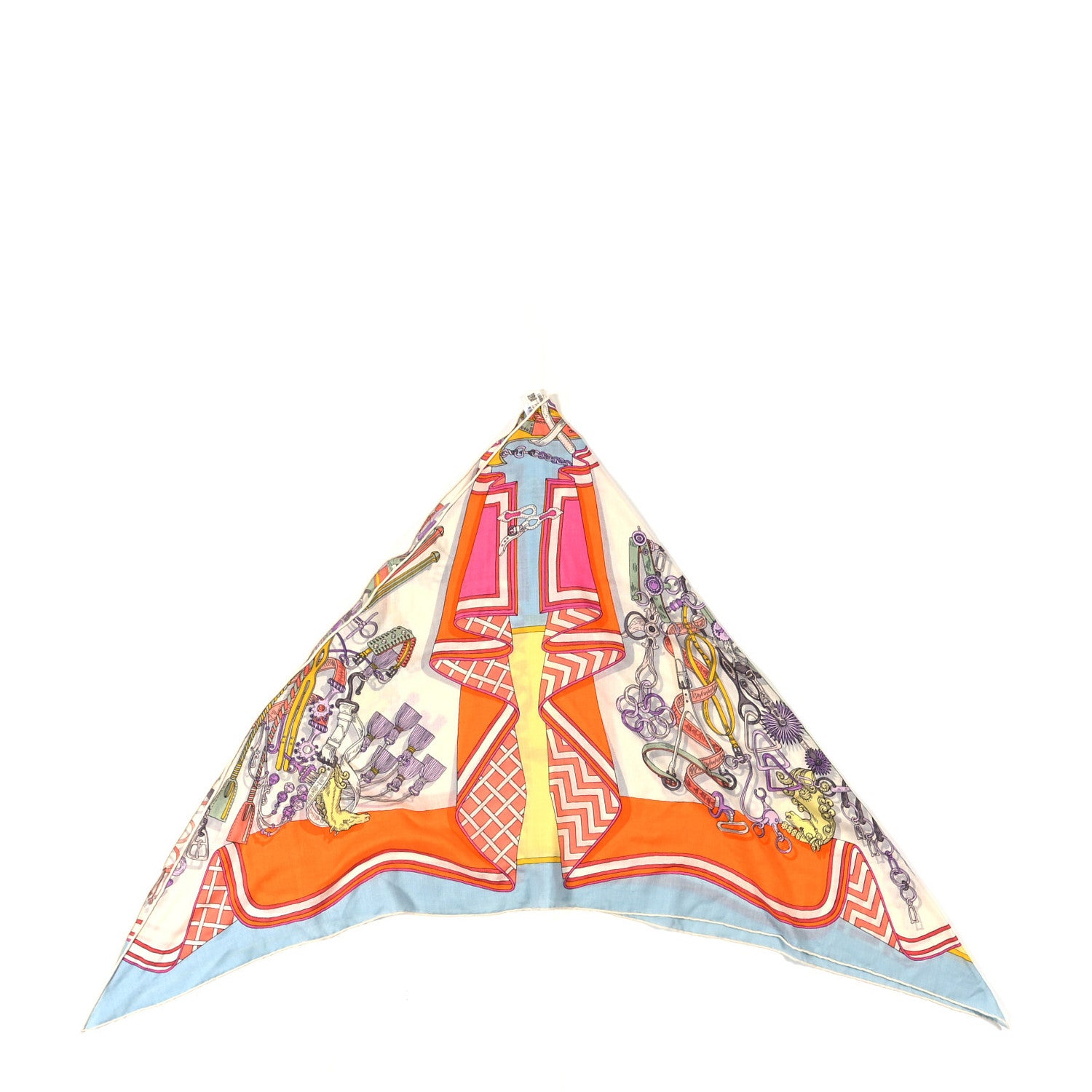 Hermes Cashmere Silk Bouquets Sellier Triangle Scarf White Orange 2 of 5