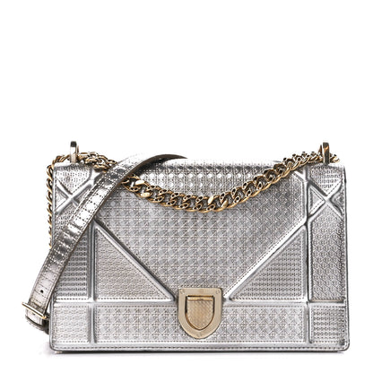 Christian Dior Metallic Patent Micro-Cannage Medium Diorama Flap Bag Silver 1 of 14