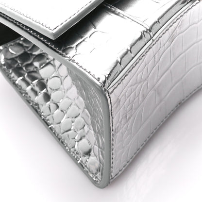 Balenciaga Metallic Shiny Calfskin Crocodile Embossed Hourglass Top Handle Bag XS Aluminum 10 of 11