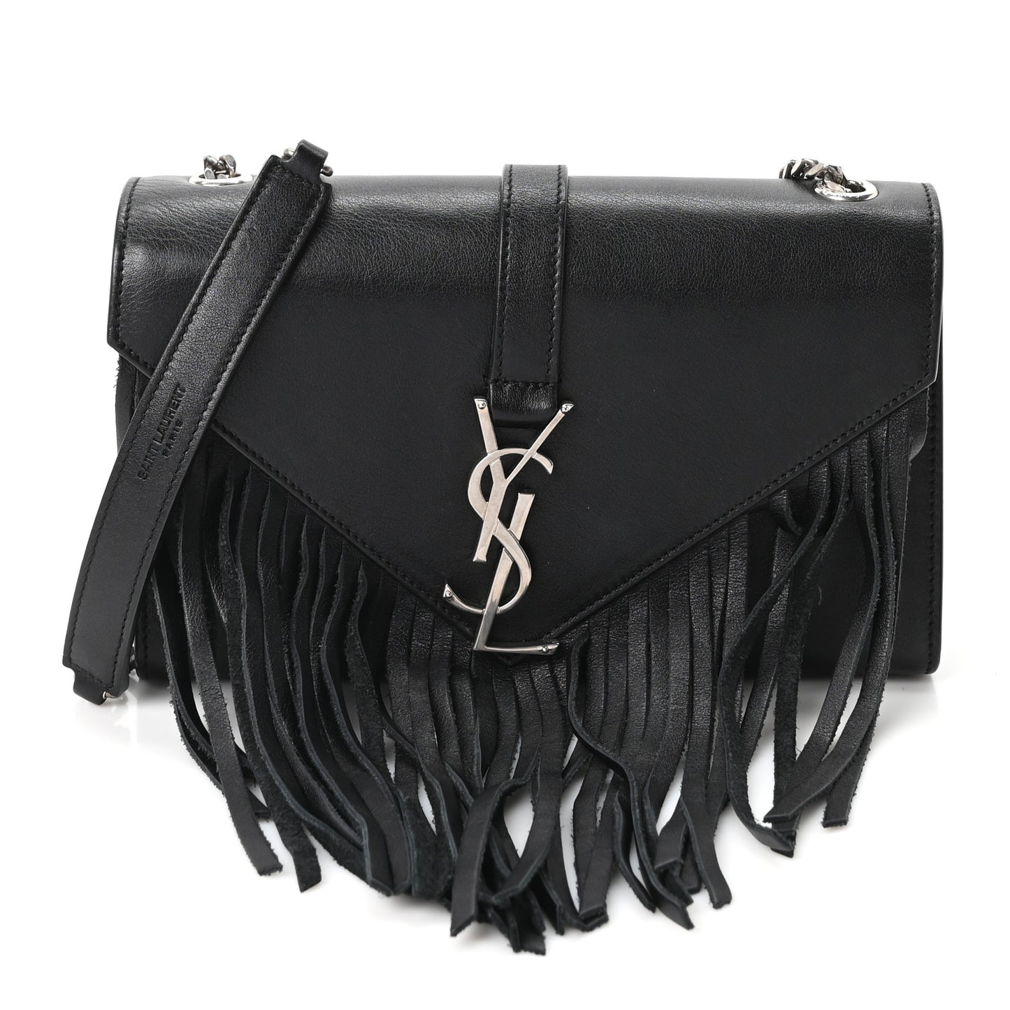 Calfskin Fringe Small Monogram Satchel Black