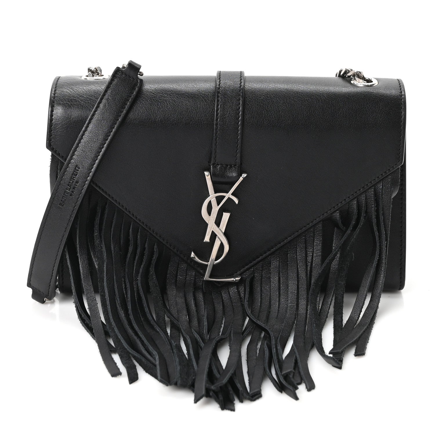 Saint Laurent Calfskin Fringe Small Monogram Satchel Black 1 of 10