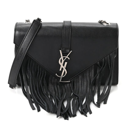 Saint Laurent Calfskin Fringe Small Monogram Satchel Black 1 of 10