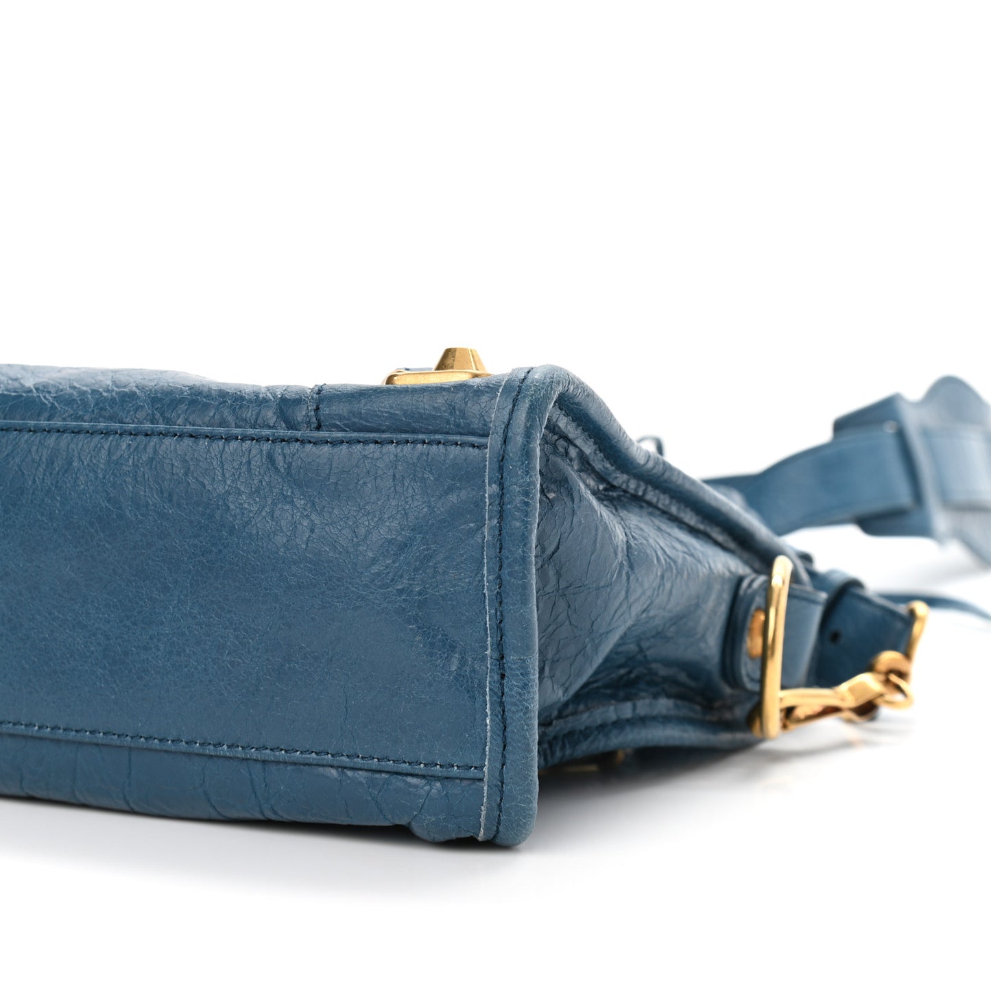 Chevre Gold Metallic Edge Hardware Mini City Blue Profond