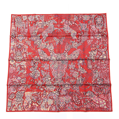 Hermes Silk La Légende De La Forêt Scarf 90 Rouge Blanc Bordeaux 1 of 5