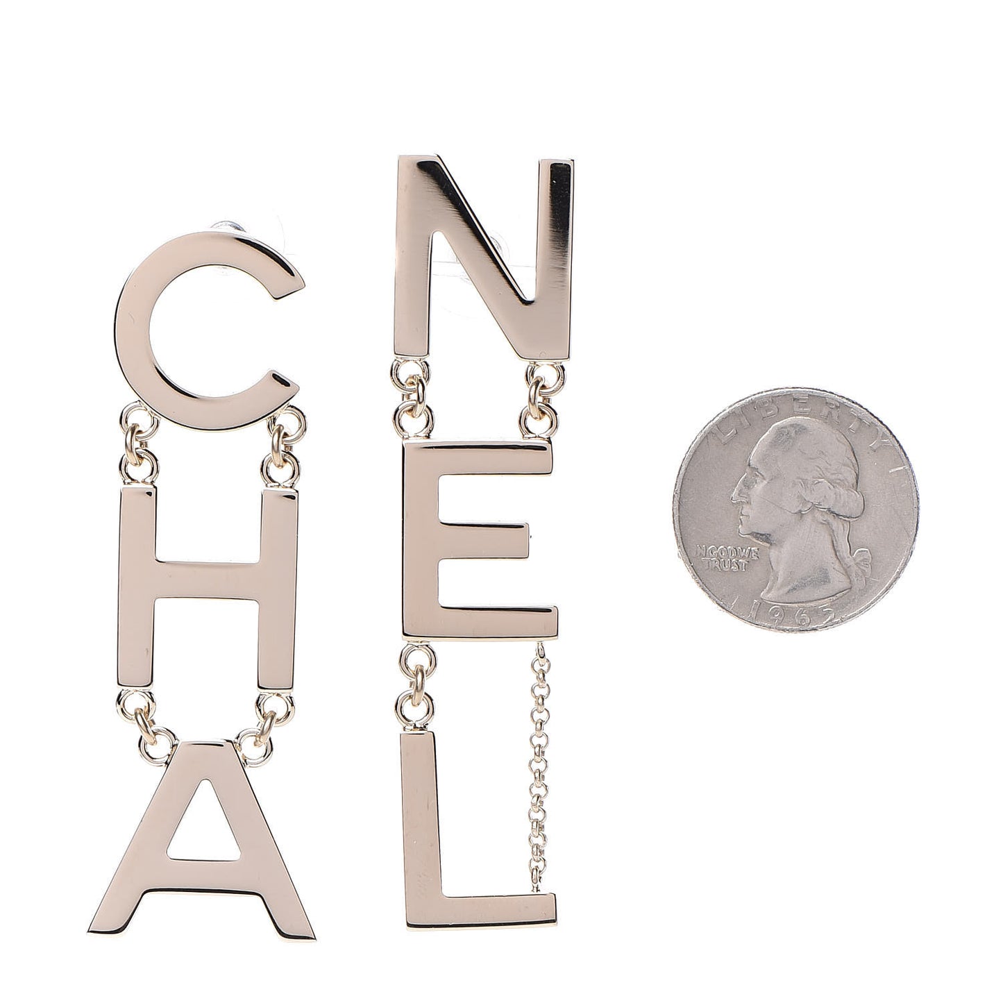 Metal Cha-Nel Logo Drop Earrings Gold