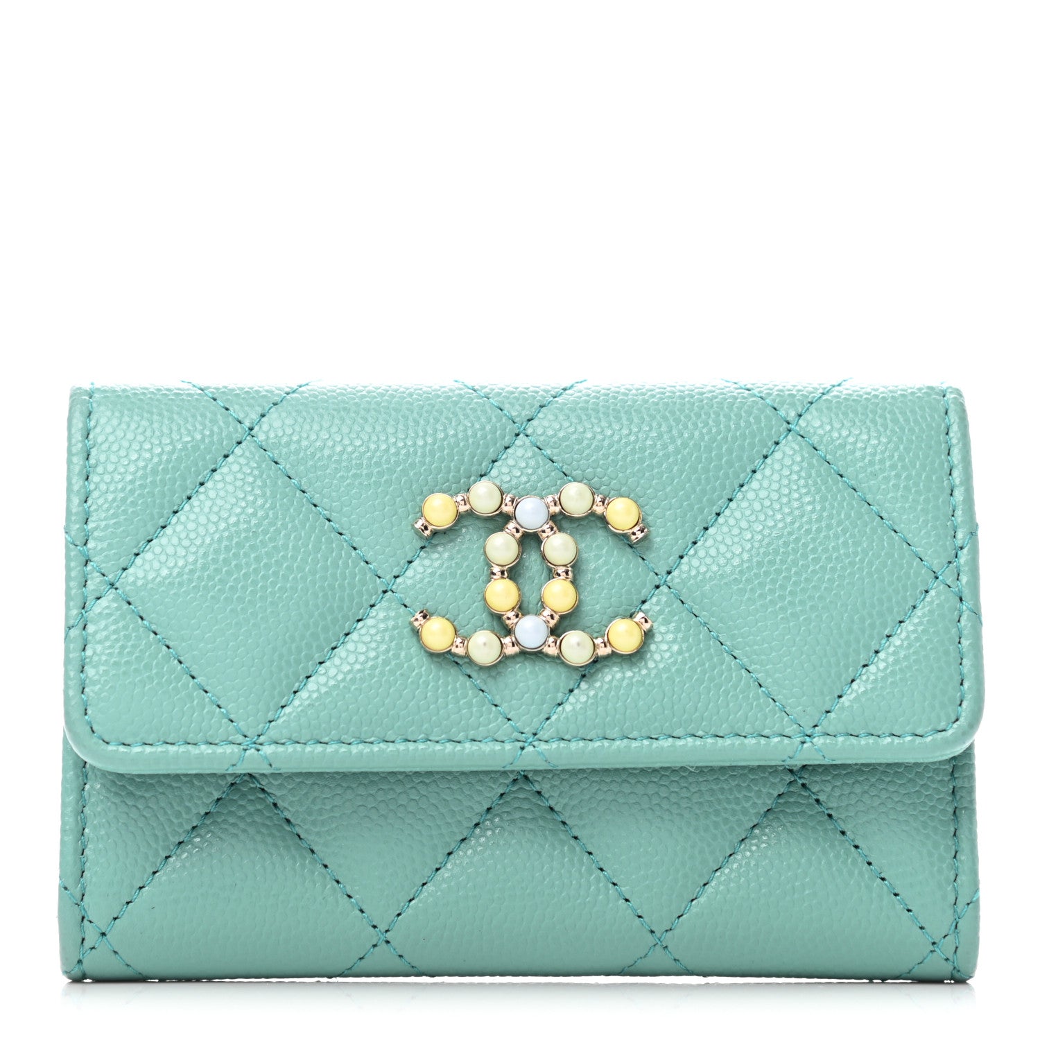 Chanel Caviar Pearl Quilted Coco Candy Flap Card Holder Blue 1 of 7