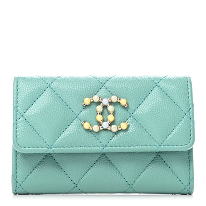 Chanel Caviar Pearl Quilted Coco Candy Flap Card Holder Blue 1 of 7