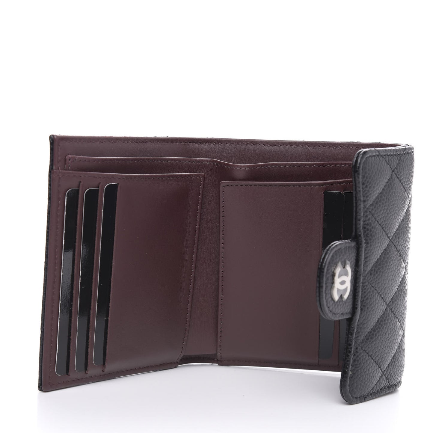 Caviar Quilted Compact Flap Wallet Black