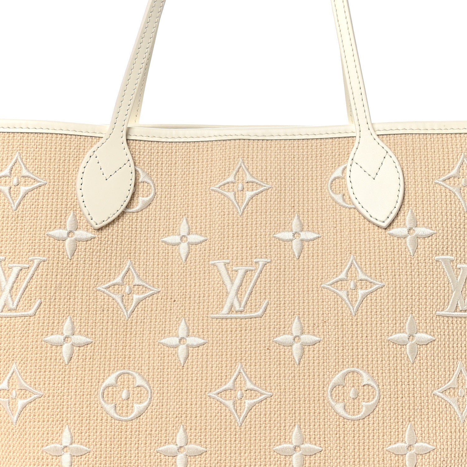 Louis Vuitton Cotton Monogram Embroidered Neverfull MM Beige White 8 of 11