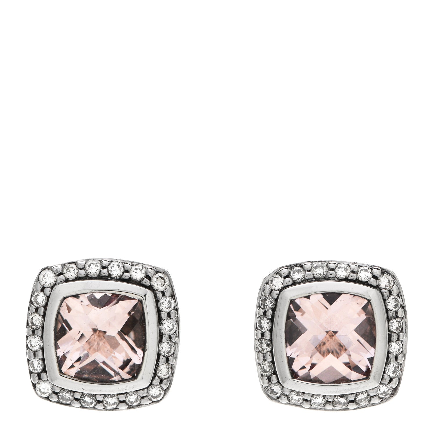 David Yurman Sterling Silver Diamond Morganite 7mm Petite Albion Earrings 1 of 4