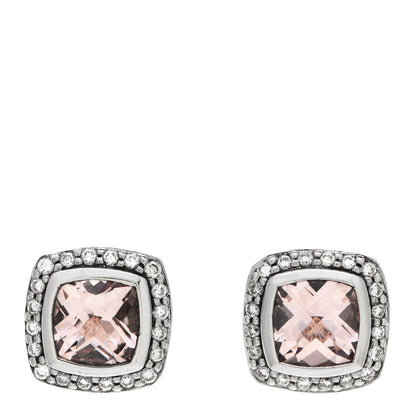 David Yurman Sterling Silver Diamond Morganite 7mm Petite Albion Earrings 1 of 4