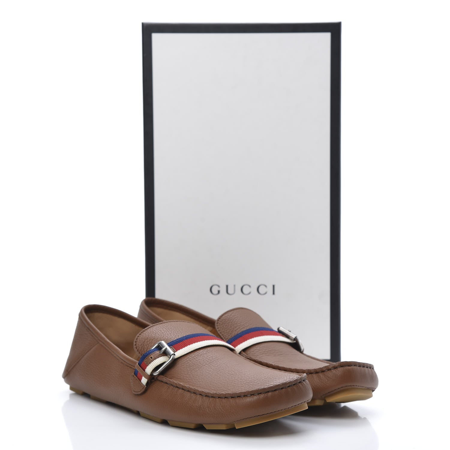 Gucci Calfskin Mens Web Sylvie Web Buckle Driver Loafers 11 Brown 9 of 9